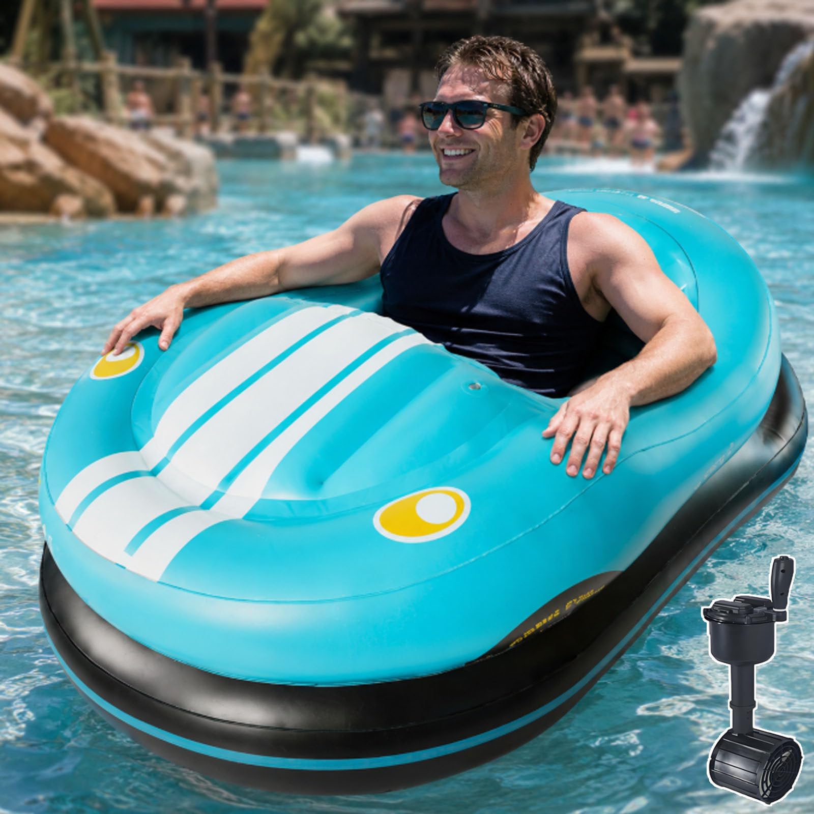 smafoseedding 50w Motorized Pool Float,Inflatable Motorized Bumper Boat,Electric Bumper Car Float For Adults,50w Thruster Full 360° Rotation,Joystick Control,265 Lb,Air Pump Included,Foldable Pvc