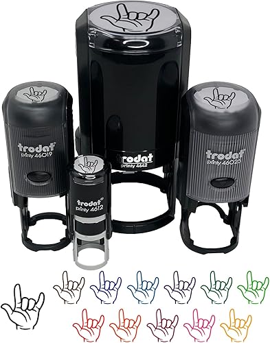 Sello de goma autoentintado con lenguaje de signos para sellar tinta y planificadores de manualidades, tamaño pequeño de 34 pulgadas, tinta azul