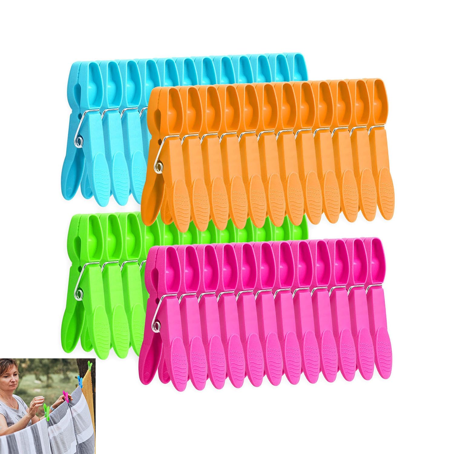 Joyzzz Colorful Plastic Clothespins, 48 Pack Heavy Duty Laundry Clothes Pins with Anti-Slip Design, Laundry Clothes Pins Clips with Springs, Laundry Clothes Pins Plastic for Lanundry Bathroom Kitchen