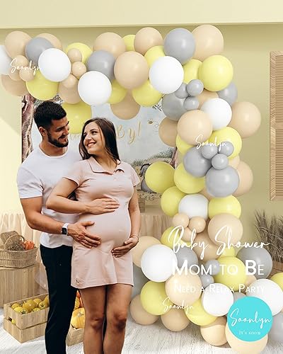 Miniatura 2 de Soonlyn The Pooh - Kit de guirnalda de arco de globos para decoración de baby shower, 9-10 pies, 12 pulgadas, amarillo, nude, gris, blanco, para