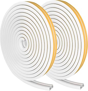 Weather Stripping Tape, Doors Windows Draught Excluder Self-Adhesive Anti-Collision Rubber D Type Foam Sealing Tape, Rubber Sound Insulation for Door Window Draught Stopper White-20m