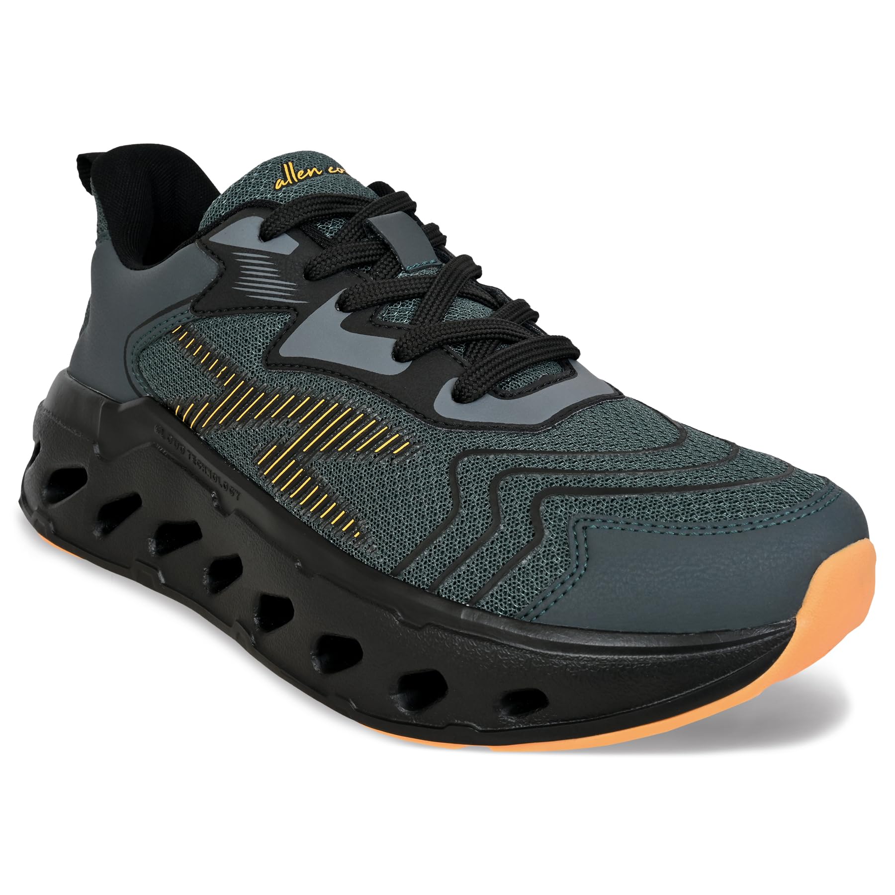 allen cooper Men’s Lightweight Running Shoes | Breathable Knit Sneakers | Cushioned Sole for Walking, Gym, Sports Black/Green/Grey-picture-22