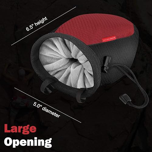 Miniatura 6 de Rhino Valley Bolsa de tiza para escalar, sin fugas, con cordón, con cinturón ajustable, clip de mosquetón y bolsillos con cremallera, bolsa de tiza