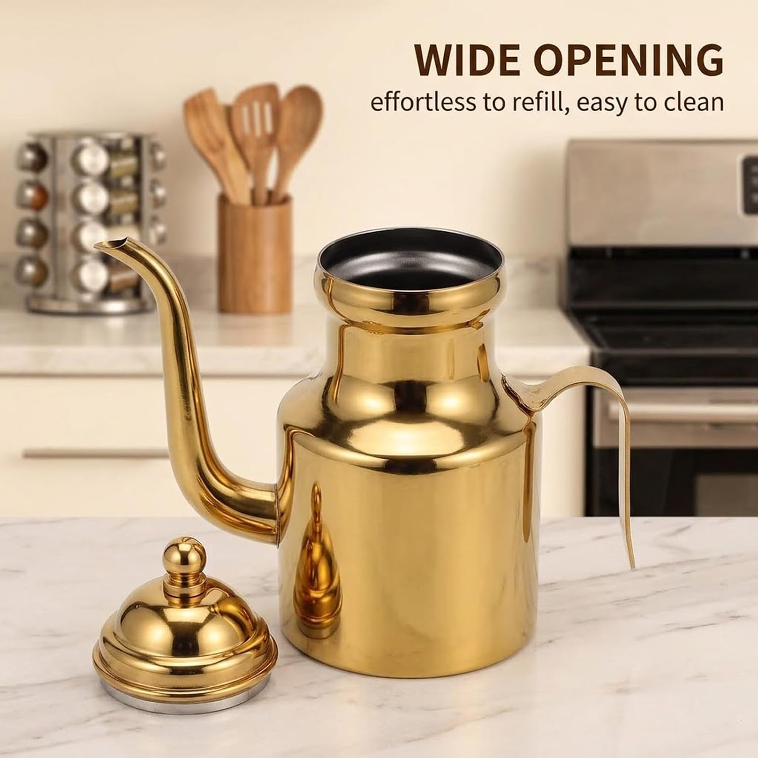 Stainless Steel Olive Oil Dispenser, 18oz Cooking Oil Bottle for Kitchen, Vinegar Cruet Container with Ergonomic Handle
