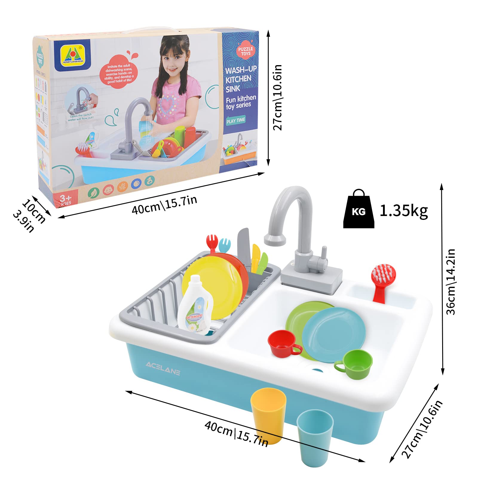 Acelane Fregadero de cocina electrónico fregadero juguete para lavar platos Accesorios de cocina para niños Juego de juegos de imitación para aprender