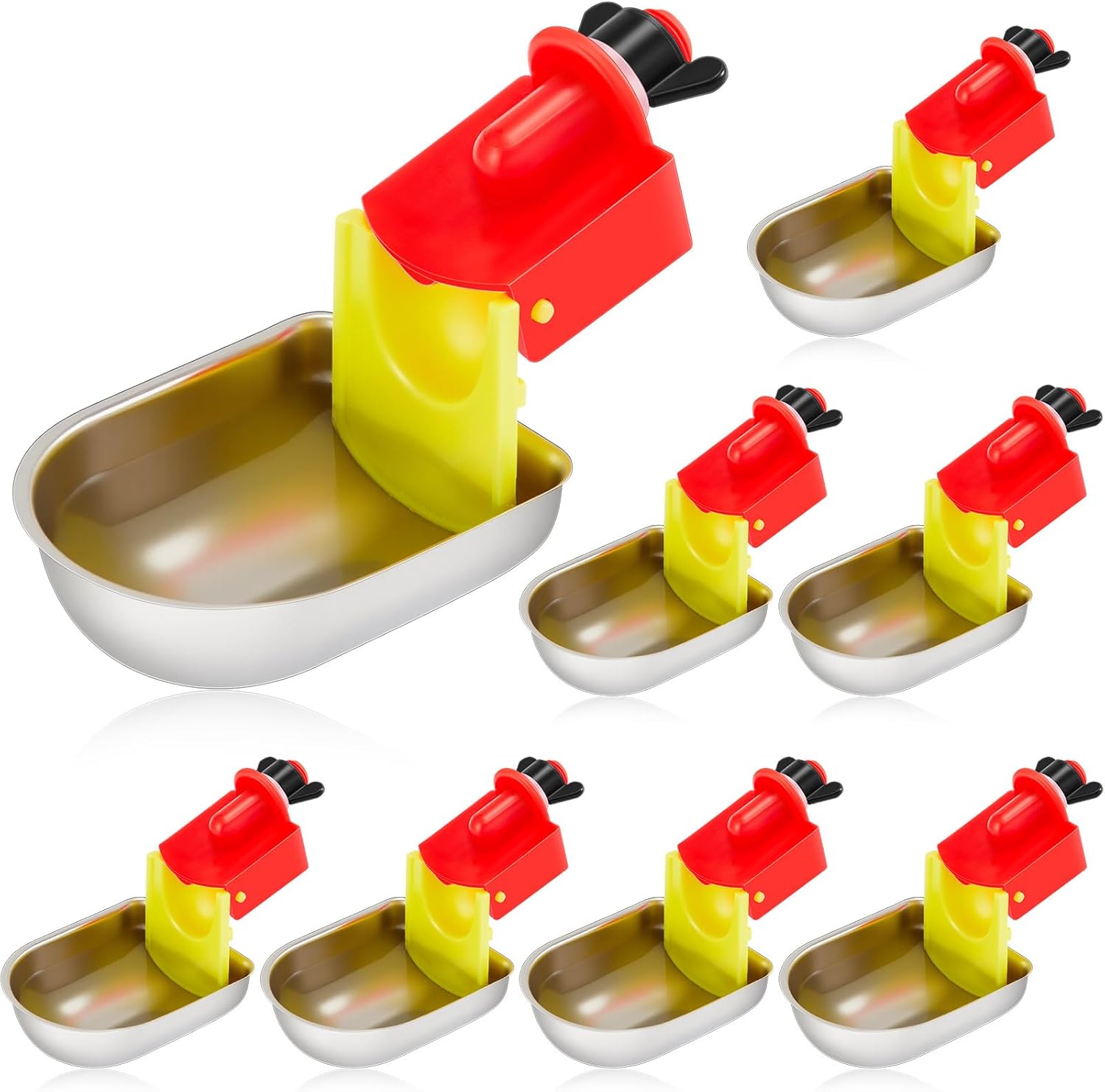 8 Pack Heavy Duty Auto Metal Chicken Waterer Cups, Stainless Steel Freeze Leak Proof Poultry Rabbit Watering System Fits 5 Gallon Bucket and 3/8'' Hole Saw