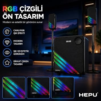 HEPU HP-TV02 2+1 Ev Sinema Sistemi – Bluetooth + USB + SD Kart + AUX + Kumandalı