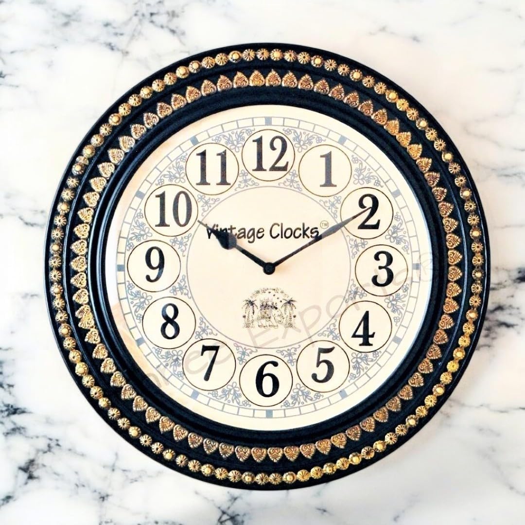 Vintage ClockVintage Clock Pine Wood Analog Wall Clock (Black, Clock: 16 X16 Inch, Dial: 12 Inch)