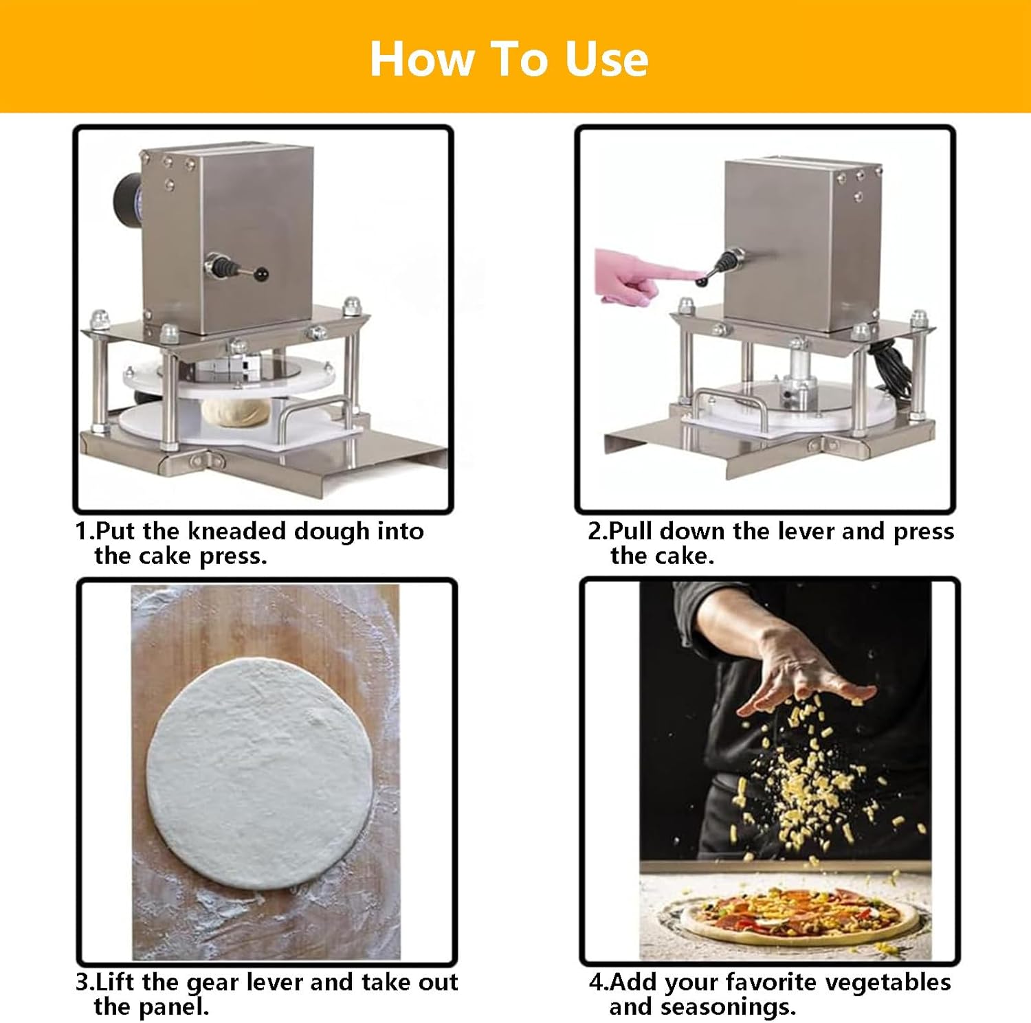 Electric Dough Roll Machine For Commercial Purposes, Stainless Steel Pizza Maker With 8.6 Inch/9.8 Inch Pressure Plate, Electric Pizza Bottom Damper Machine For Restaurants,25cm