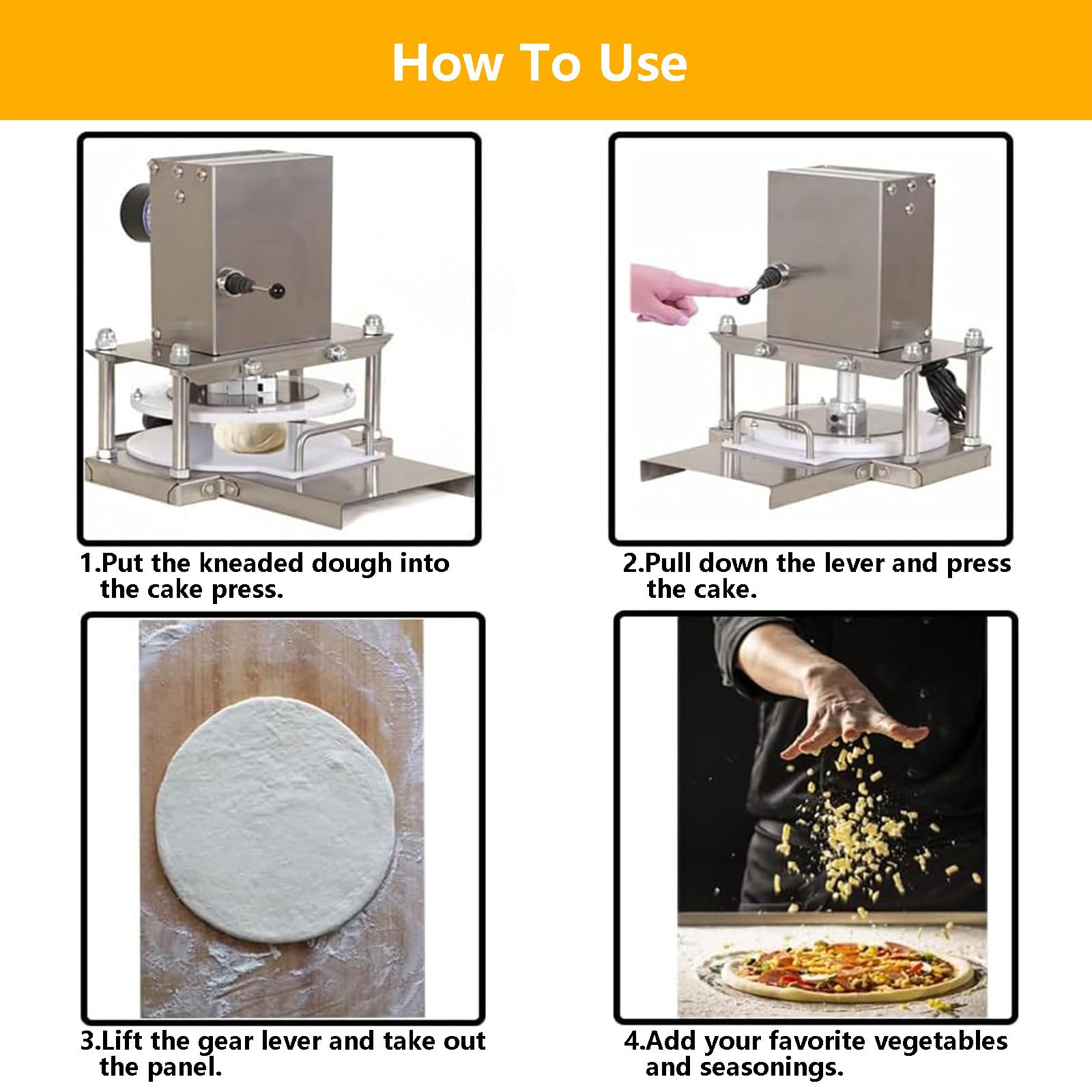 Macchina per pizza commerciale con pressa per carne, macchina elettrica per base pizza, piastre da 22 cm/25 cm, pressa elettrica per torte, pressa per biscotti, acciaio inossidabil(25 centimetri)