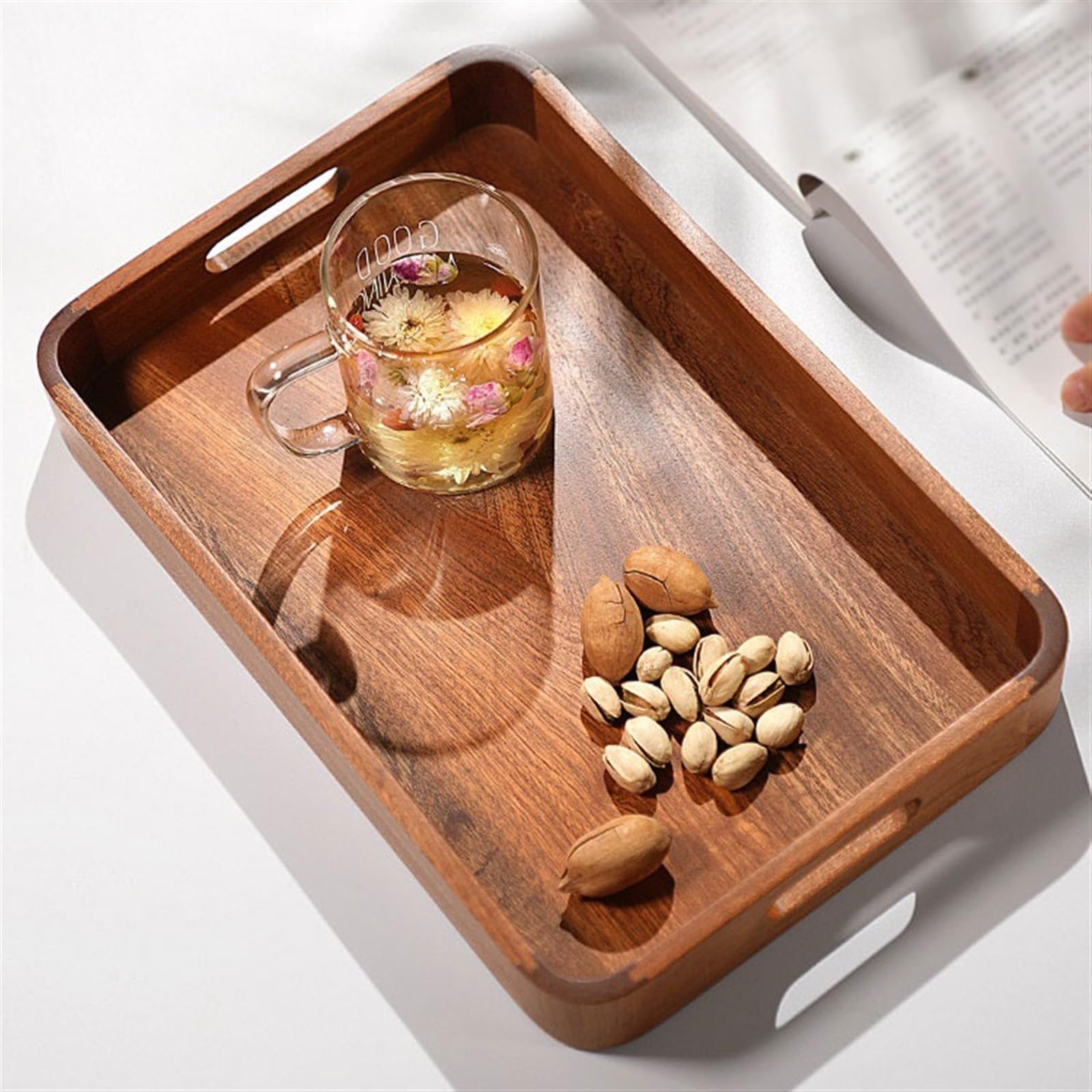 Bandeja rectangular de madera para mesa de café, cesta de frutas moderna y plato de caramelos, almacenamiento versátil de escritorio para cocina y servicio de desayuno