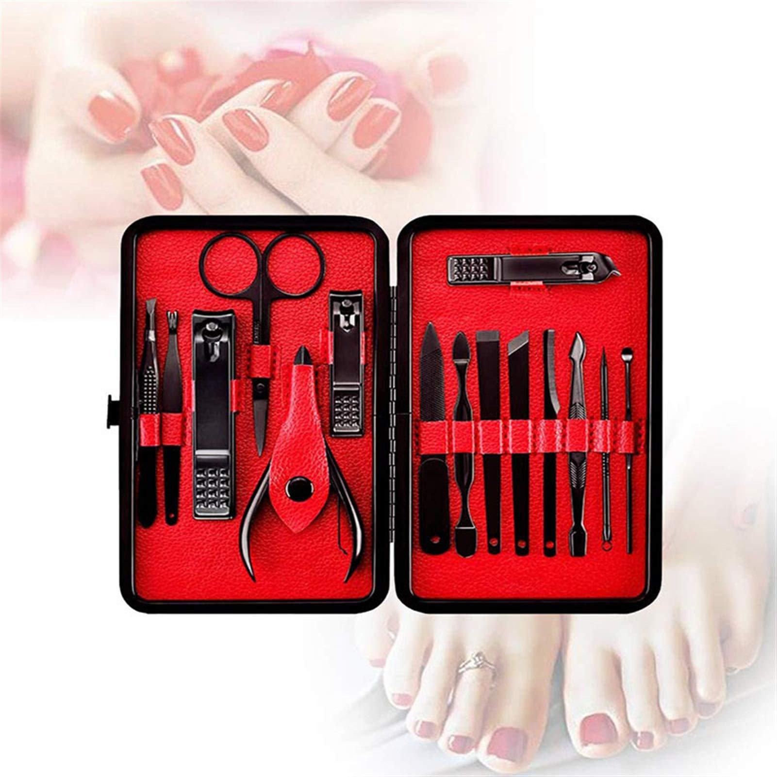 KLVN 8/10/15/18 szt. zestaw do manicure, obcinacz do paznokci ze stali nierdzewnej, zestaw obcinaczy do paznokci, pilnik do paznokci, nożyczki do manicure, zestaw narzędzi kosmetycznych (czerwony, 15