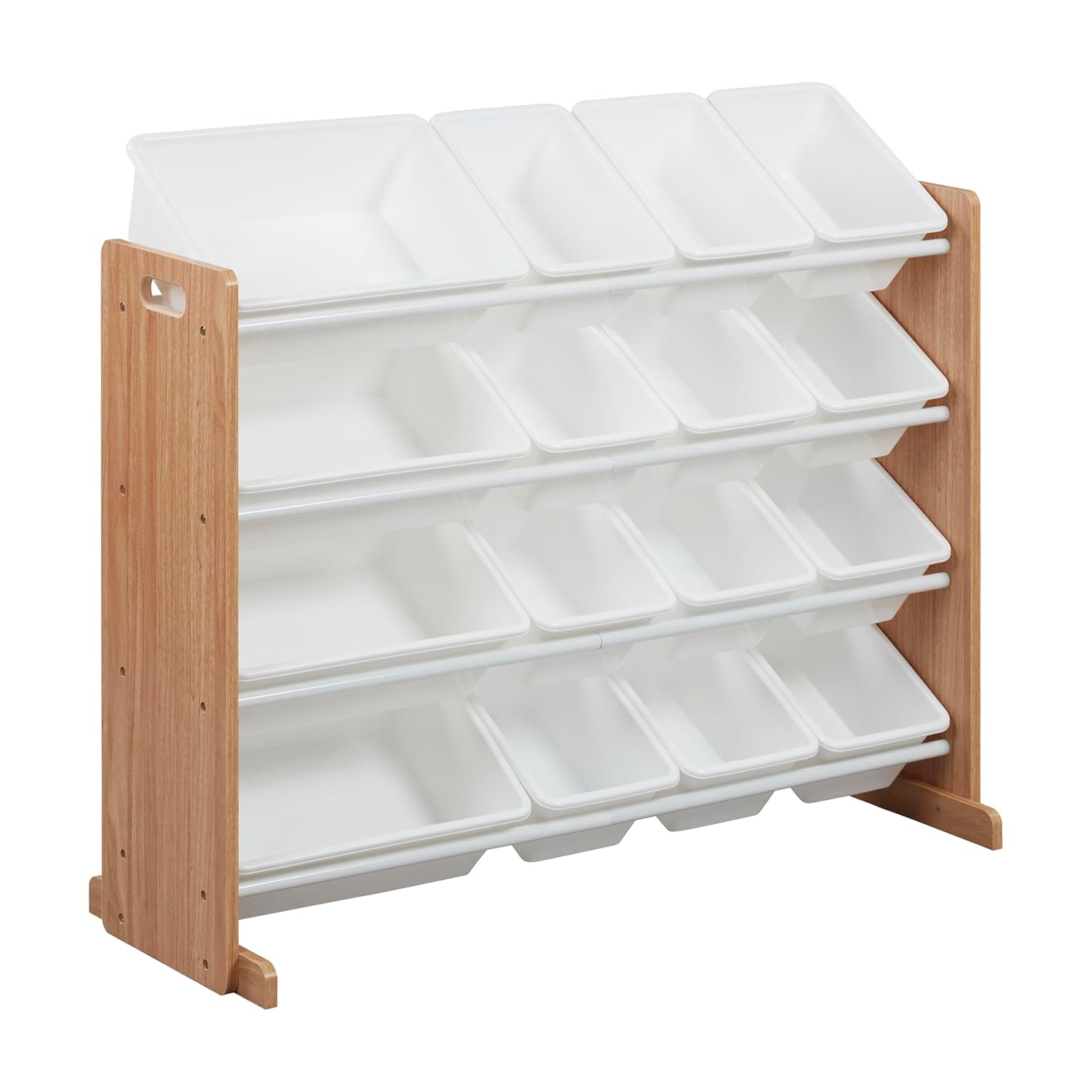 ECR4Kids 4-Tier Organizer with 16 Bins, Toy Storage, Dark Natural/White