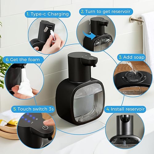 Miniatura 7 de Dispensador automático de jabón espumoso, 17 oz16.9 fl oz recargable sin contacto con 4 niveles ajustables y IPX5 resistente al agua, pantalla de