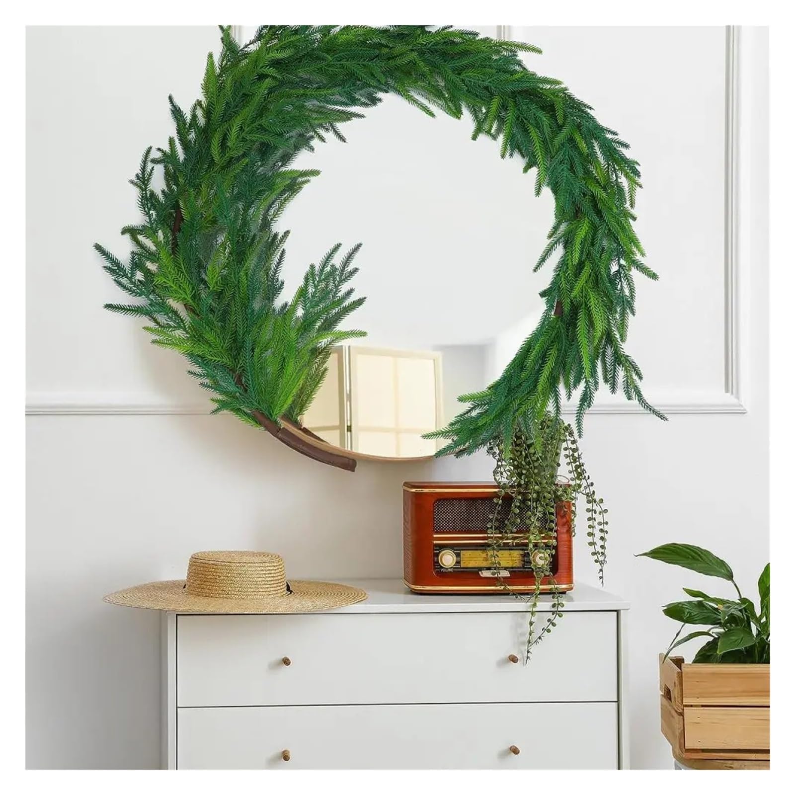 Guirnalda navideña Artificial de 1,5 Metros, con Agujas de Pino y Hiedra Mixtas, Ideal for decoración navideña de Interiores.(150cm-2pcs)