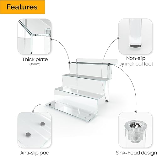 Miniatura 6 de Elevadores acrílicos de 4 niveles para cristales de exhibición, paquete de 3 estantes de exhibición para coleccionables, organizadores de perfumes,