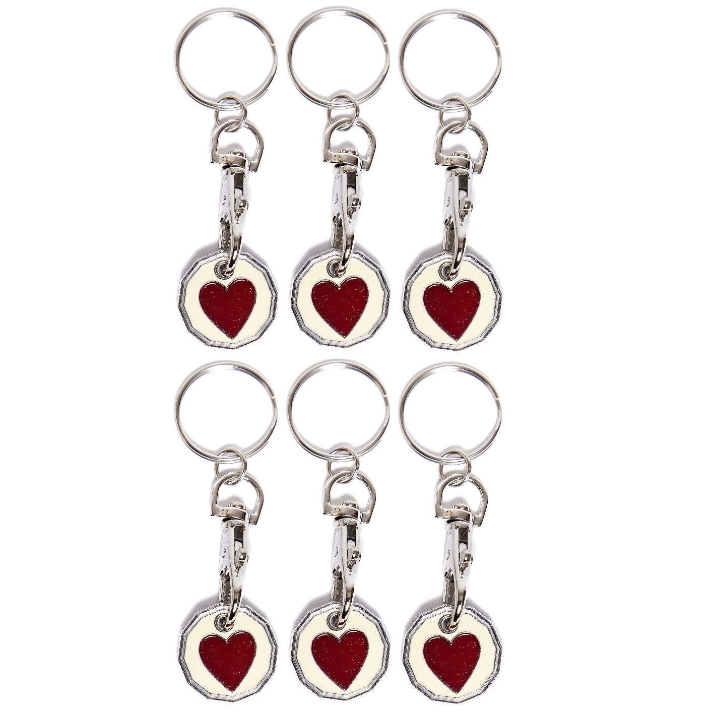 Craft 4 You 6 X Heart Pack Of 6 X Shopping Trolley Token Uk Keyring £1 Coin Shape Pound Tokens Key Ring For Supermarkets Locker Gym (6 X Heart)
