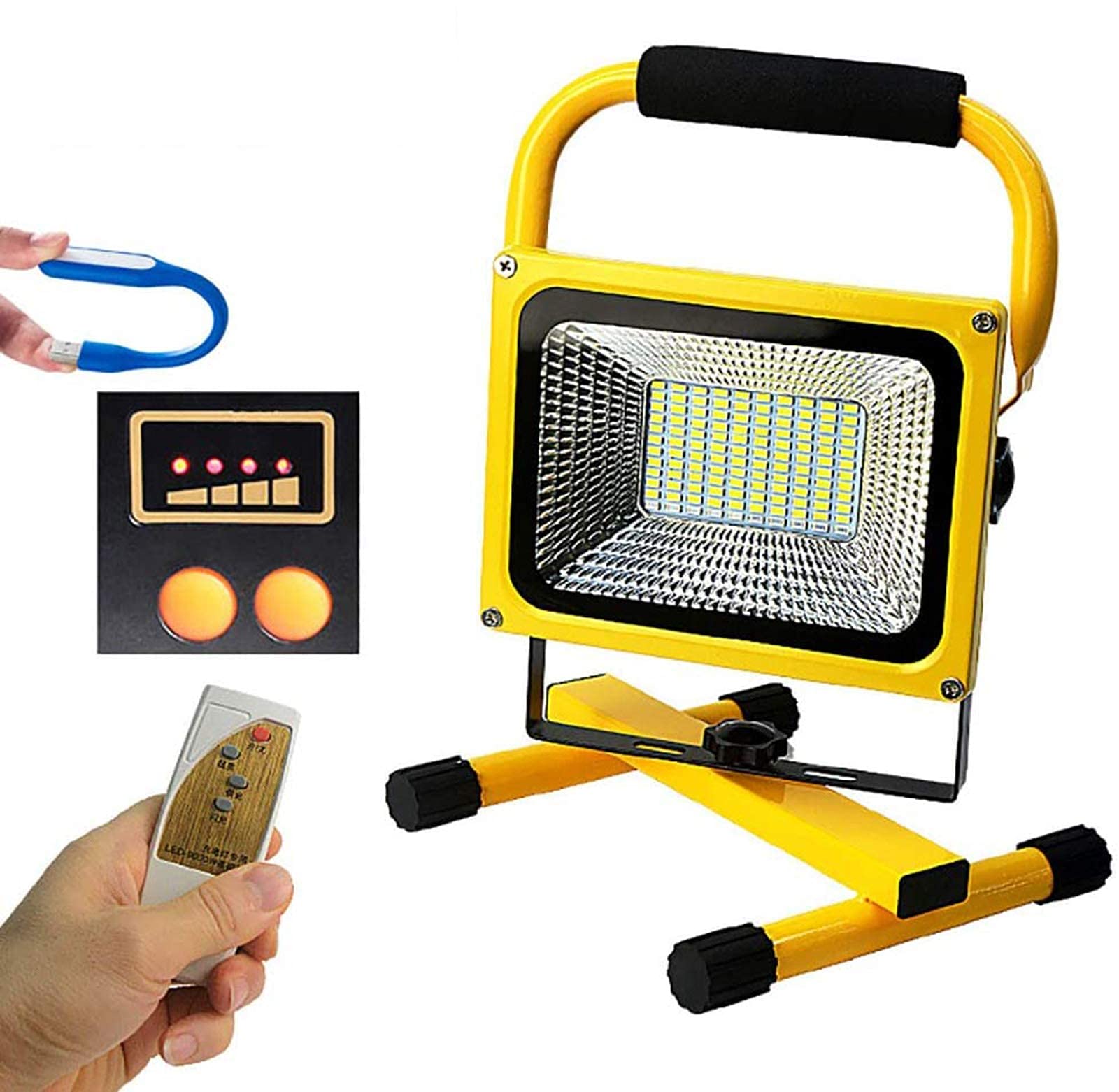 Lampada da lavoro a LED ricaricabile da 600 W, lampada da lavoro senza fili da 8.000 lumen, lampada da lavoro manuale con telecomando, ricarica USB, impermeabile IP65, batteria integrata da 26.800 mA
