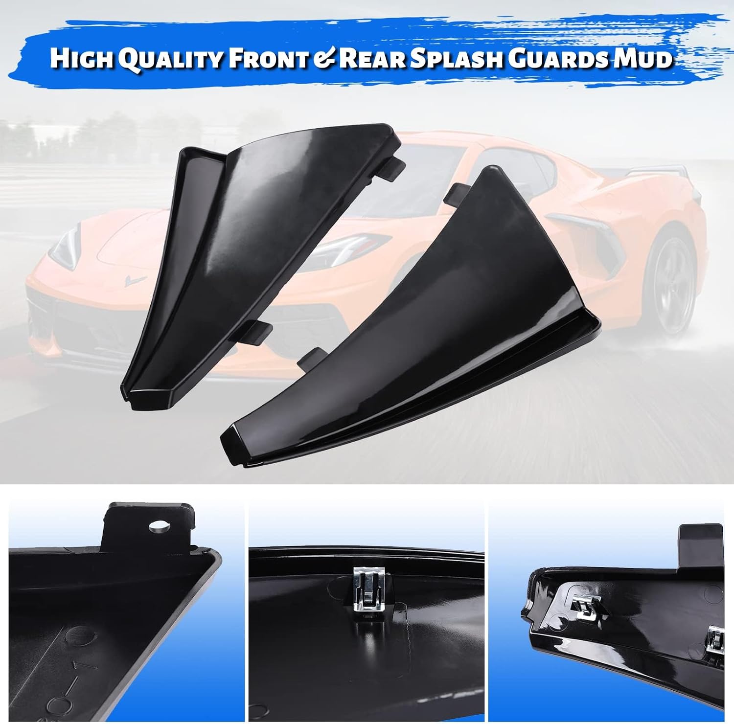 Front & Rear Splash Guards Mud Flaps Fender XL Extended Style Compatible with 2020-2025 Chevy Corvette C8 Stingary Z51 Glossy Black Replace OEM #84263453 and #84263457