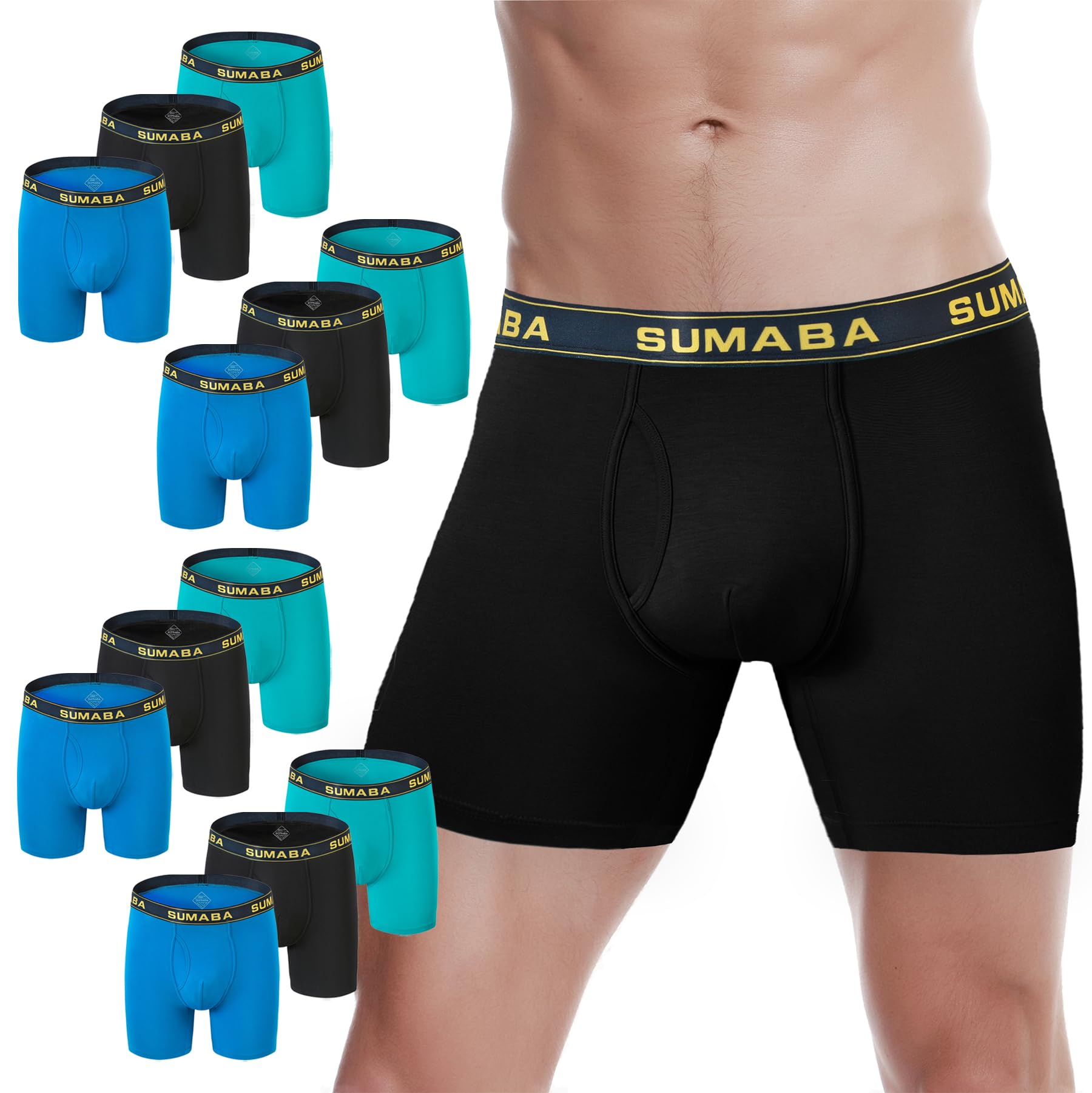 Long Leg Men Underwear Boxer Briefs Fly with Pouch No Ride Up Underpants for Men