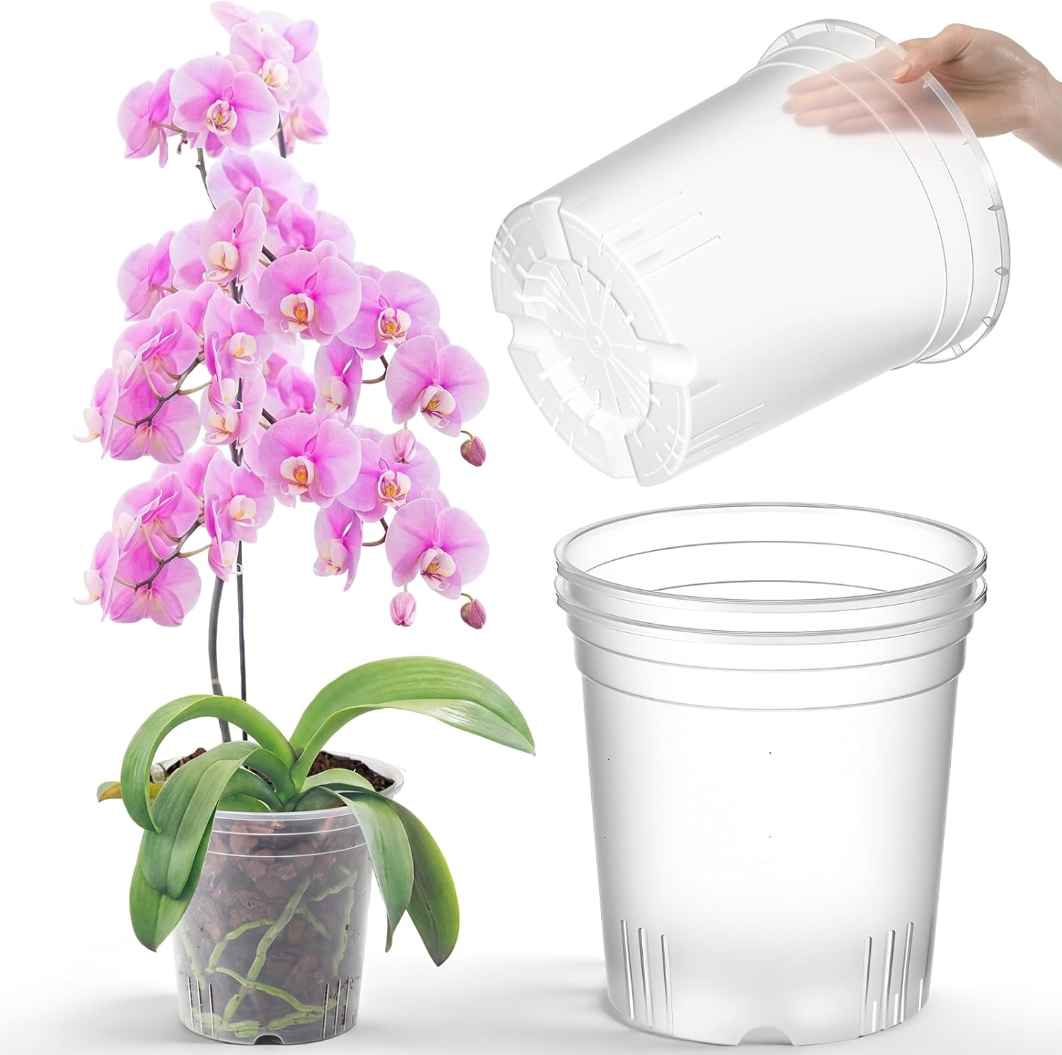 4 Pack 9.4 Inch Large Clear Nursery Pots for Plants Flexible Clear Plastic Nursery Pots with Drainage Hole Transparent Plastic Seedling Planter for Indoor Outdoor Rooting Visibility