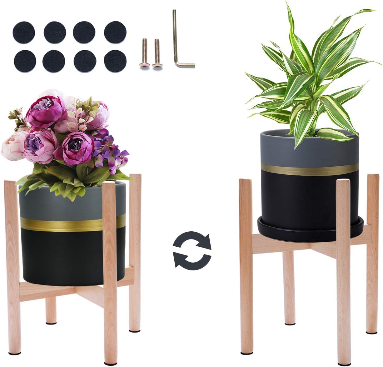 STLOVe Homes Garden Plant Stand, Mid Century Wood Flower Pot Holder Display Potted Plant Holder Rack Indoor & Outdoor for Home Decor (Pot & Plant Not Included) (wood color)