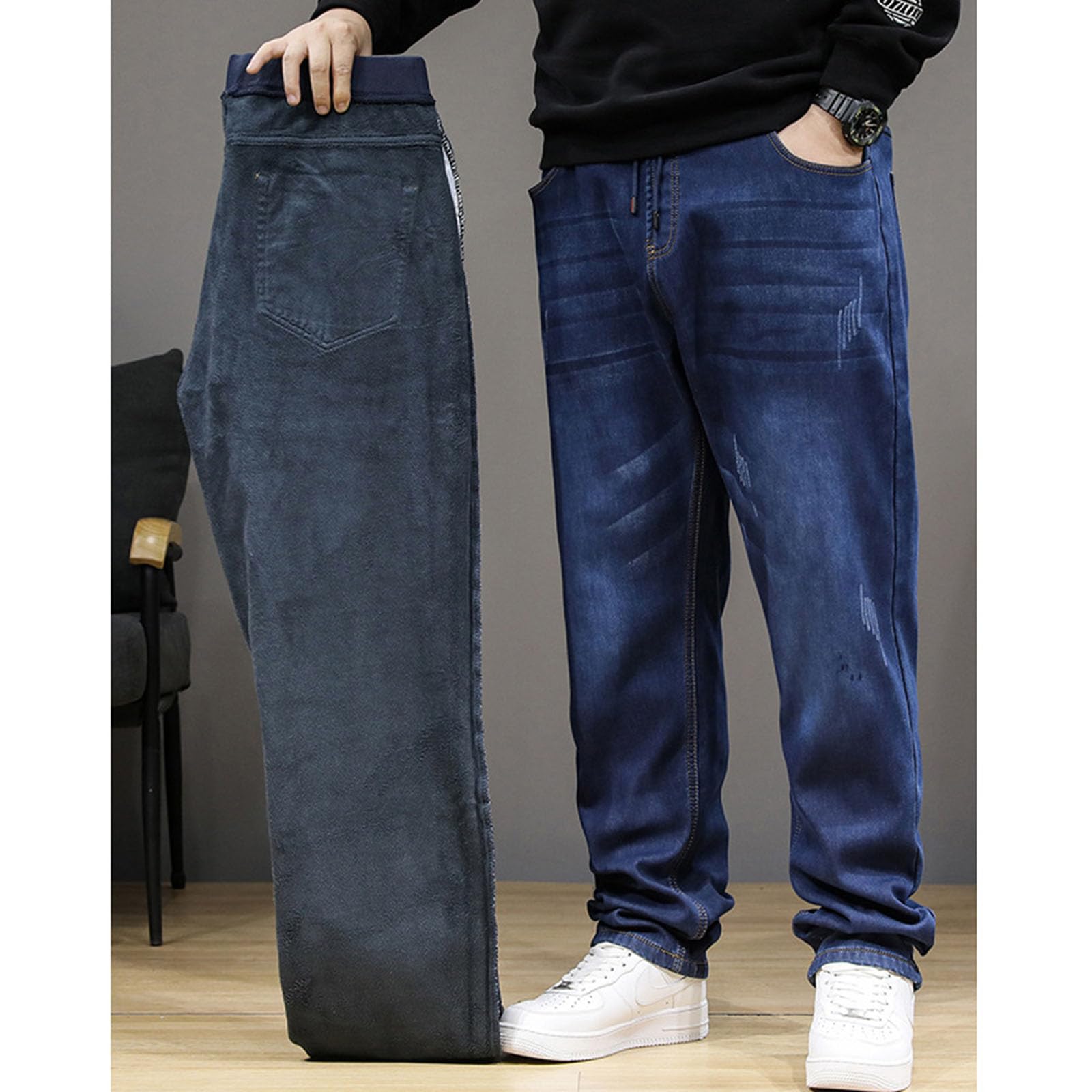 Übergröße Thermojeans Herren Thermohose Schneehose Gefütterte Winterhose Jogginghose Winterjeans Mit Fleece Gefüttert Hosen, Lange Freizeithose Männer Outdoorhose Arbeitshosen