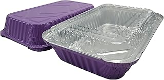 KitchenDance Colored 1.5 LB Shallow Foil Oblong Pan w/Plastic Lid - Aluminum Pans with Lids for Commercial and Home Kitchens - Durable Foil Containers with Lids for Cooking, Freezing, Storing - 6417P