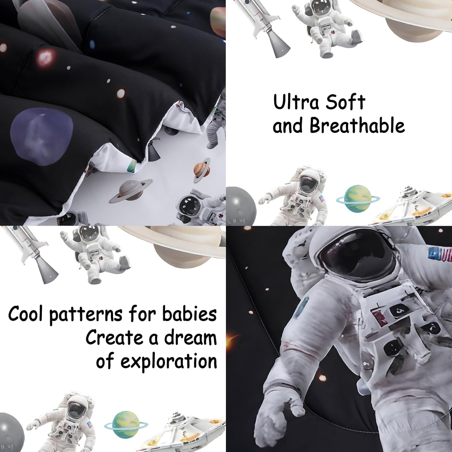 lasoftan Toddler Bedding Set, 4 Piece Bed-in-a-Bag Toddler Bed Comforter Sets for Girls, Toddler Bed Set, Astronaut Printed, Machine Washable