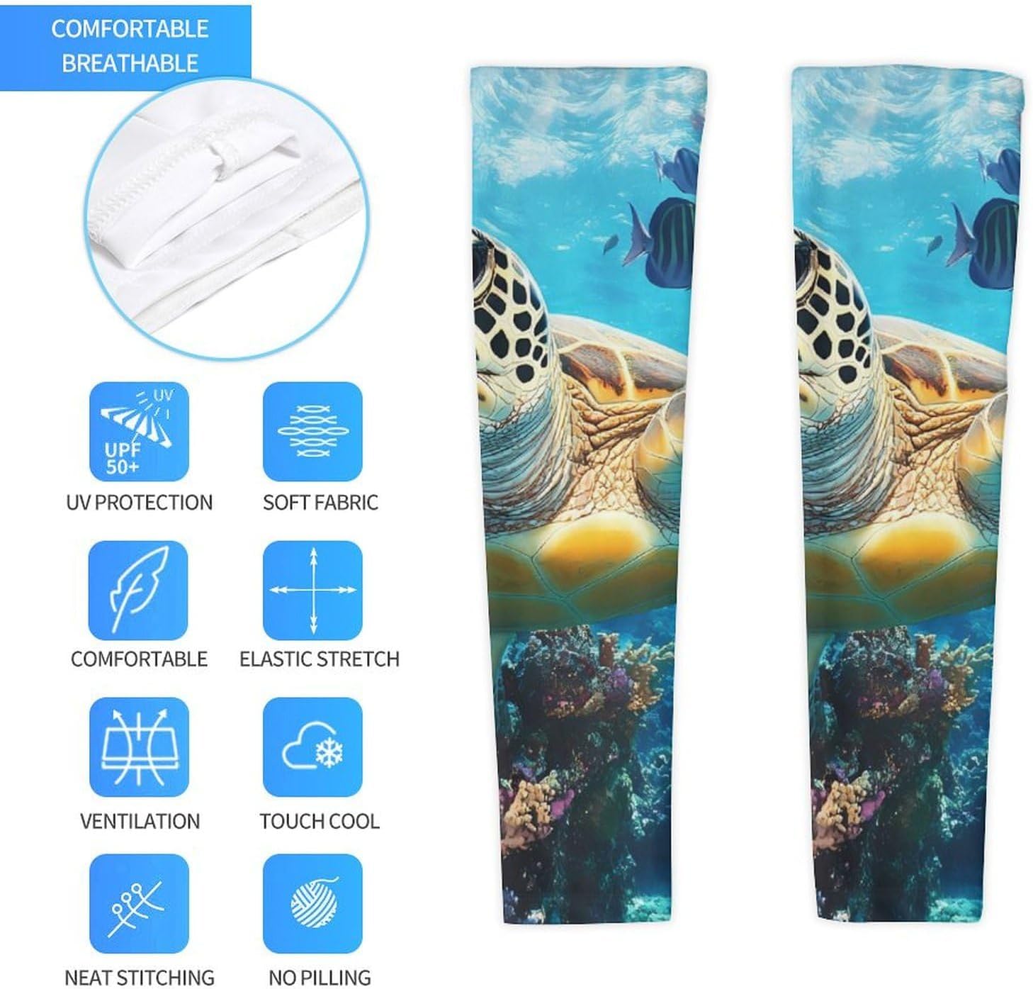Ocean Turtles Coral Tropical Fish Arm Sleeves Cooling Sun Protection Sports Compression for Golf Basketball
