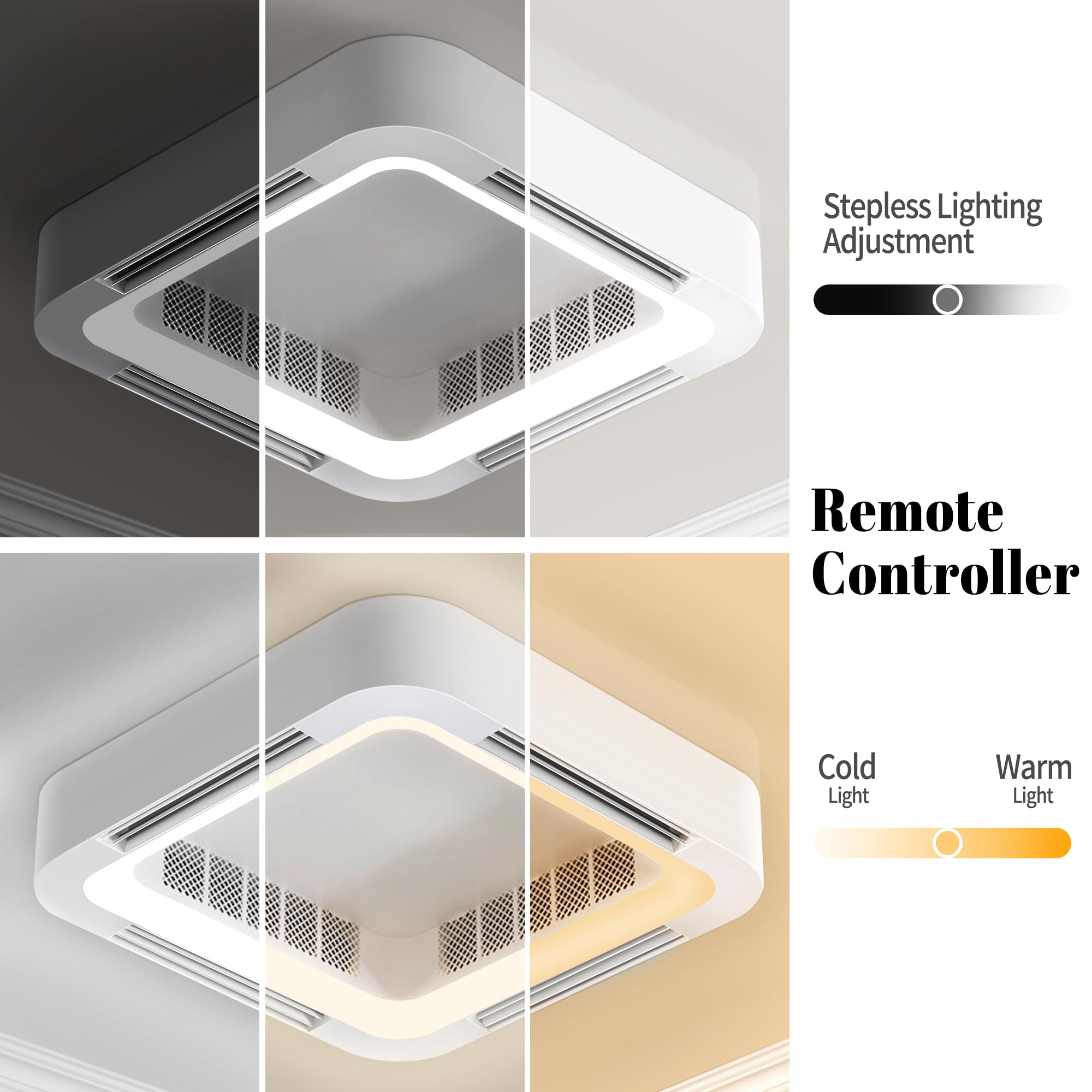 Bladeless Ceiling Fan with Lights and Remote Control, Flush Mount