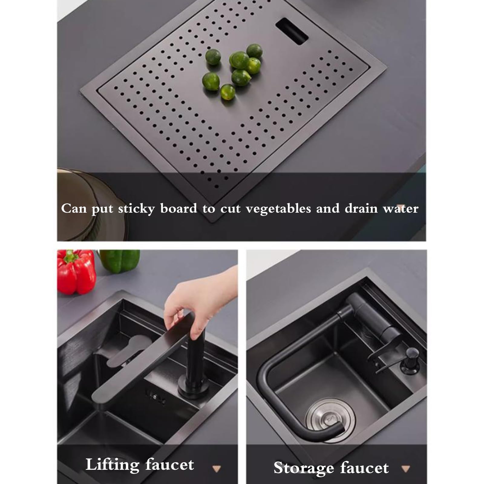 Lavello Da Incasso In Acciaio Inox Con Rubinetto Pieghevole Per Camper/Bar, Lavabo Per Verdure, Design A Vasca Singola A Scomparsa, Lavello + Rubinetto A30*45*21 Cm, Lavello + Rubinetto A30*45*21 Cm