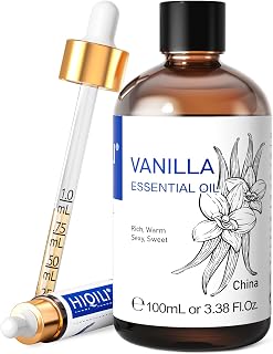 HIQILI Vanilla Essential Oil, Undiluted Natural Strong Fragrance Add in Skin Perfume, Unscented Lotion, Candle Soap Making Scent, Relax at Home with Diffuse Warm Sweet Aroma -100ML