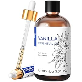 HIQILI Vanilla Essential Oil, Undiluted Natural Strong Fragrance Add in Skin Perfume, Unscented Lotion, Candle Soap Making Scent, Relax at Home with Diffuse Warm Sweet Aroma -100ML