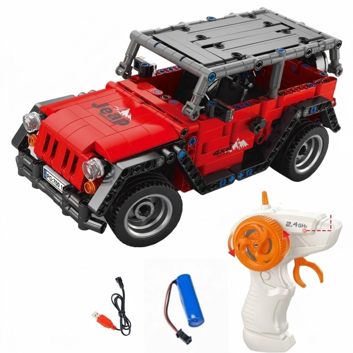Lamborghini RC Car Kit for Kids & Adults | 2.4GHz Remote Control DIY Sports Car | Rechargeable STEM Building Toy with Openable Doors (Jeep Wrangler Red 410 Pcs)-image-37