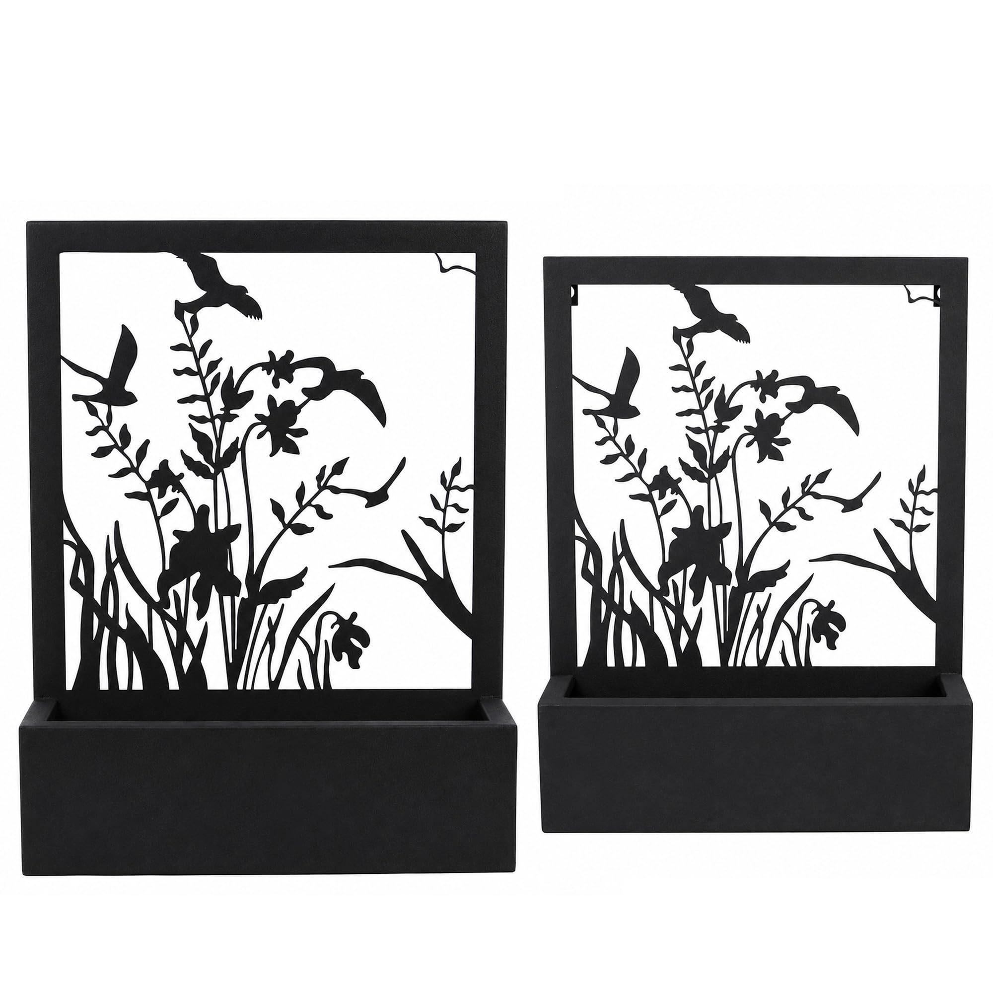UNUS Metall Blumenkasten 2er Set schwarz Blumen & Vögel