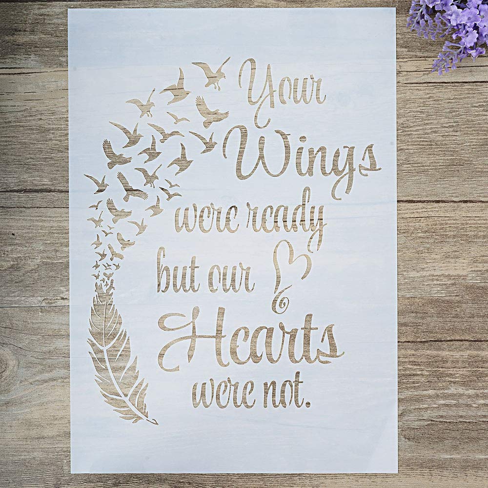 DIY Decorative Wing Feather Stencil Template for Painting on Walls Furniture Crafts (A4 Size)
