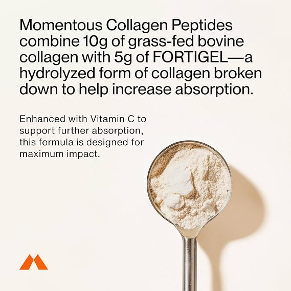 Momentous Grass-Fed Collagen Peptides Powder - Collagen Protein Powder with Fortigel & Vitamin C for Hair, Skin, Nails, Joint Health Support - NSF Certified for Sport - Packaging May Vary