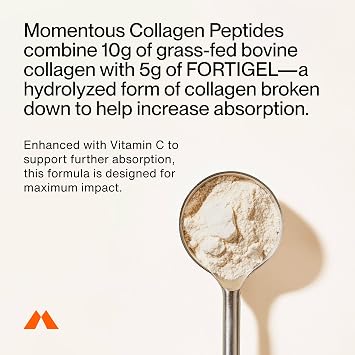 Momentous Grass-Fed Collagen Peptides Powder - Collagen Protein Powder with Fortigel & Vitamin C for Hair, Skin, Nails, Joint Health Support - NSF Certified for Sport - Packaging May Vary