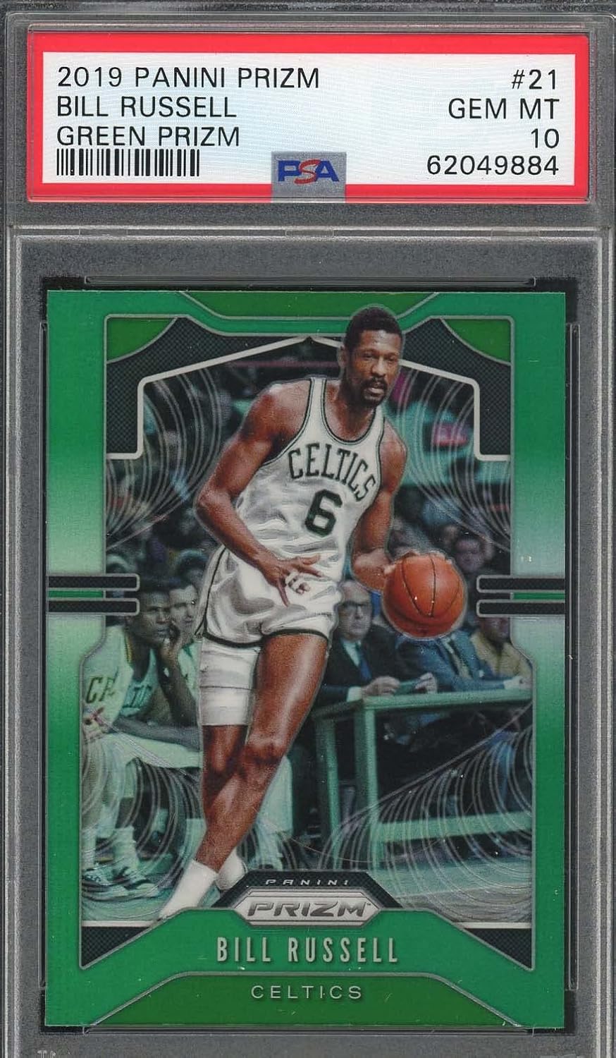 Bill Russell 2019 Panini Prizm Green Prizm Basketball Card #21 Graded PSA 10