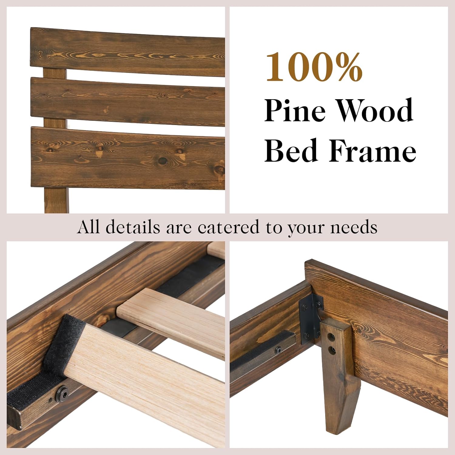 LUXOAK 14 Inch Solid Wood Bed Frame with Headboard, Japanese Bed Frame, Mid-Century Style Platform Bed with Wood Slats Support, No Box Spring Needed, Easy Assembly, King Size, Chocolate