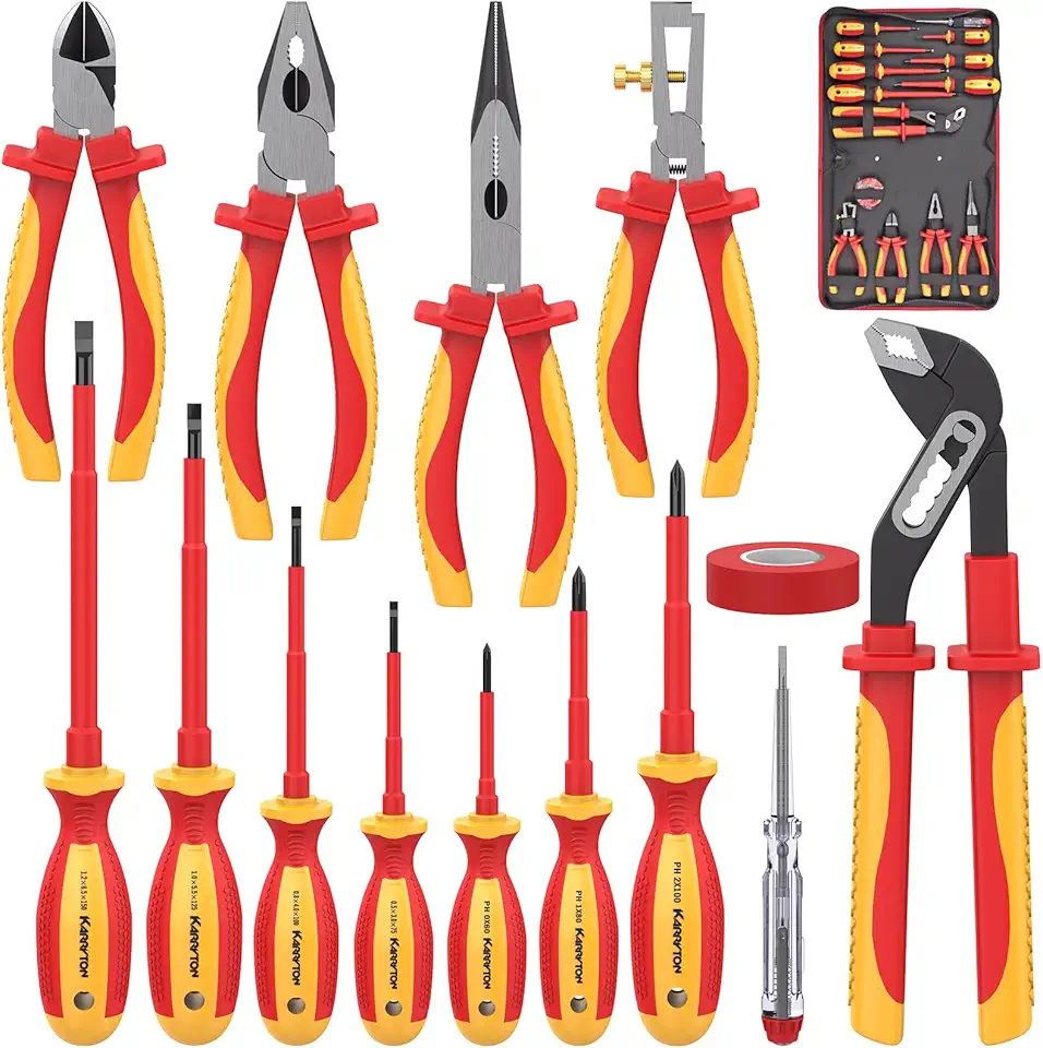 Conjunto de ferramentas de eletricista isolado 14 peças 1000V, kit de ferramentas elétricas certificado VDE com alicate, chaves de fenda, testador de tensão, com bolsa tudo-em-um, ideal para