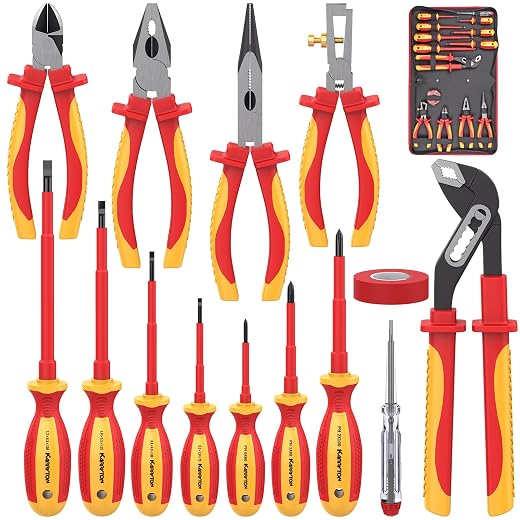 14PC 1000V Insulated Electrician Tool Set,VDE Certified Electrical Tools Kit with Pliers, Screwdrivers, Voltage Tester,w/All-in-One Bag, Ideal for Home and Industrial Electrical Repair