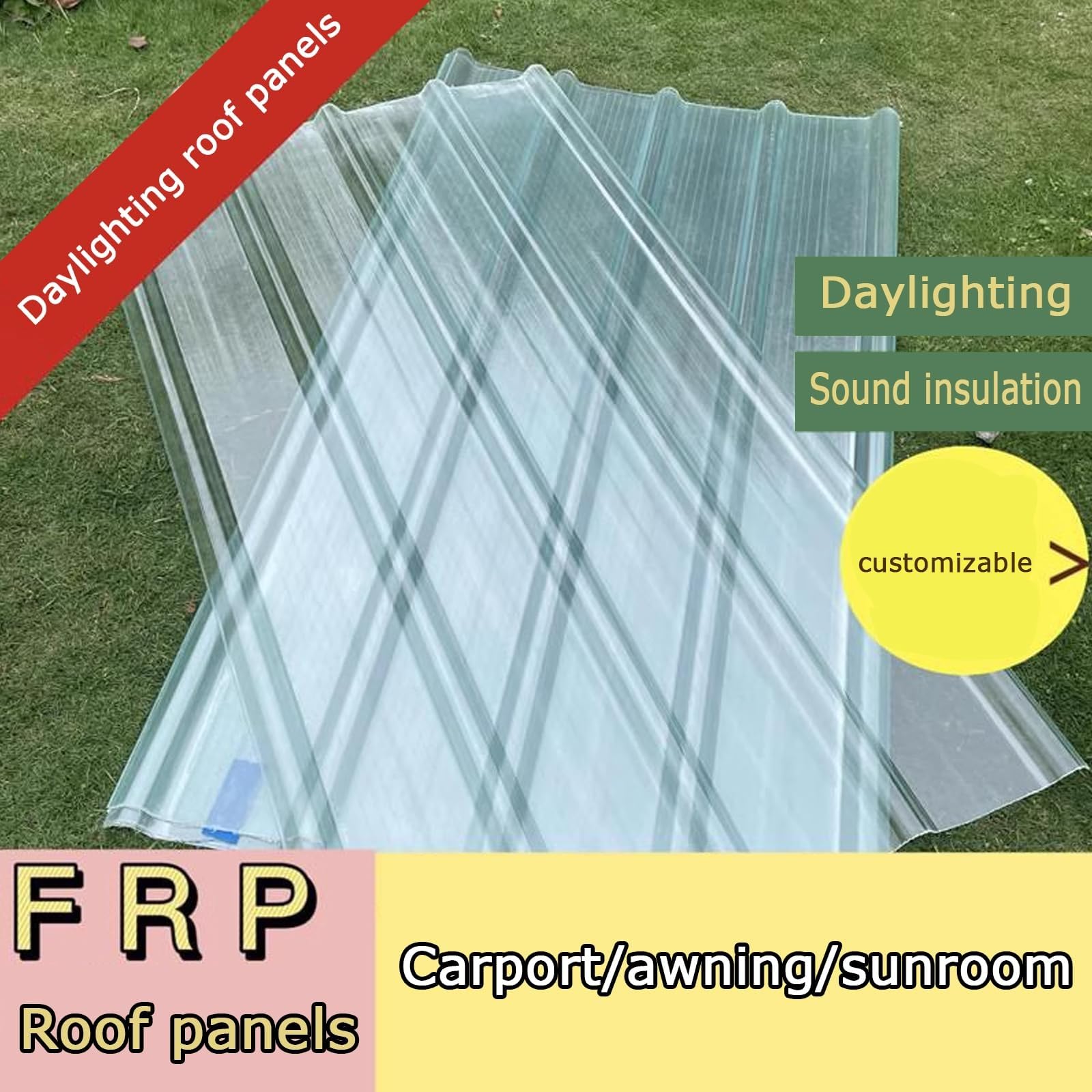 Planchas Transparentes Tejados,Placa Ondulada FRP for Exteriores,Paneles for Tejado,Captadores de Luz Impermeable for Jardín,Hojas de Revestimiento de Paredes,1,5mm de grosor, 1/2/4/6 piezas(1 Pcs,0.9