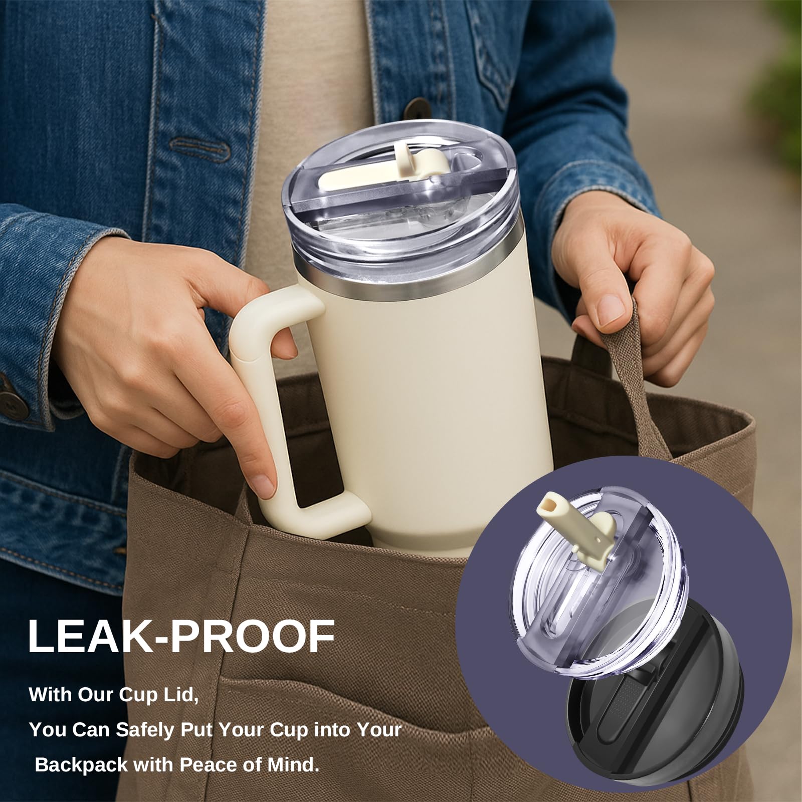 Couvercle Stanley Cup 40 Oz Étanche, Anti-Poussière Et Réutilisable - Noir