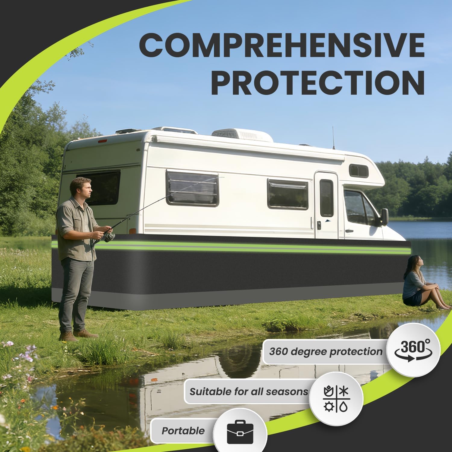 RV Skirting,Easy Installation RV Skirting for Winter, Travel Wheel Skirt for Mobile Home Exterior, RV Skirt with Waterproof Felt, for Camper, Travel Trailer,Outdoor (2.6 x72ft)