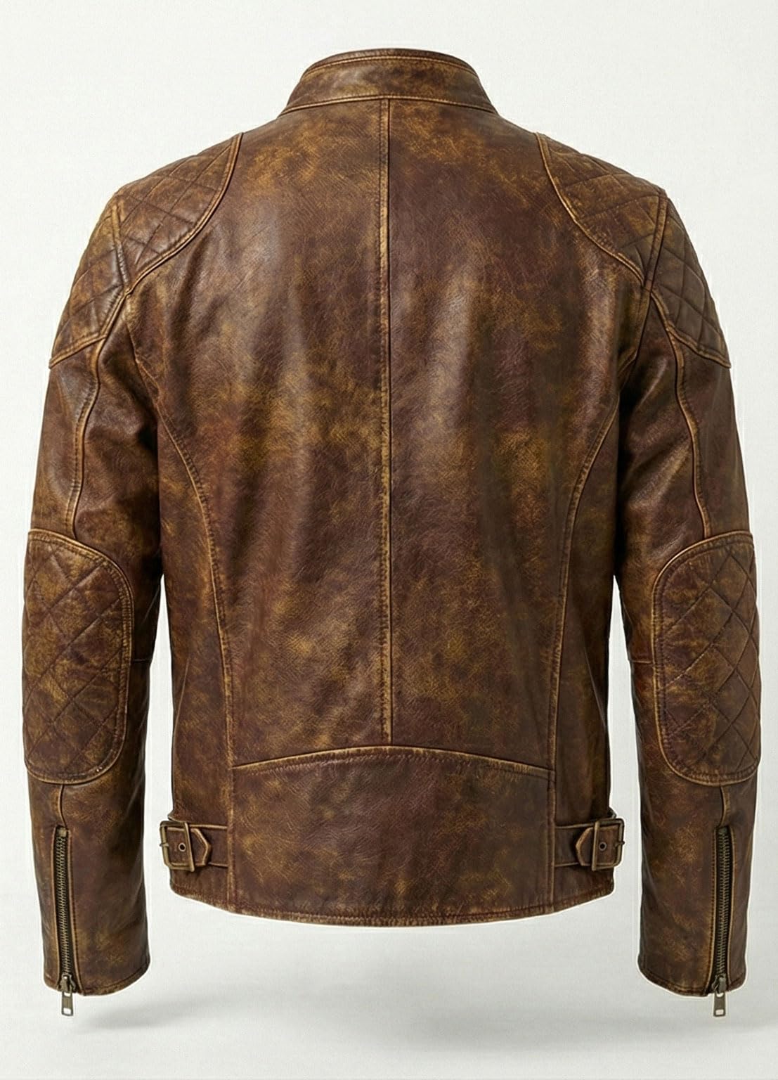 Fancyd Męska postarzana skórzana kurtka Cafe Racer - styl vintage Moto Biker