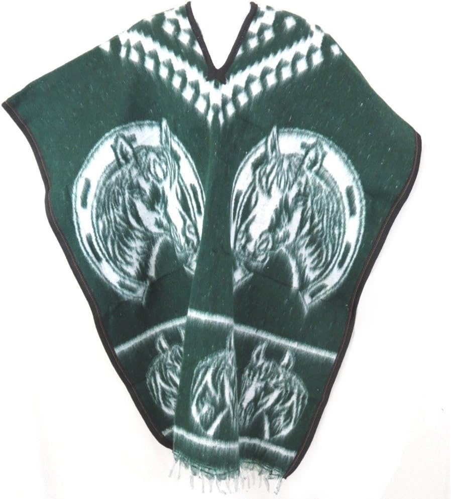 Authentic Mexican Poncho Reversible Cobija Blanket Horseshoe