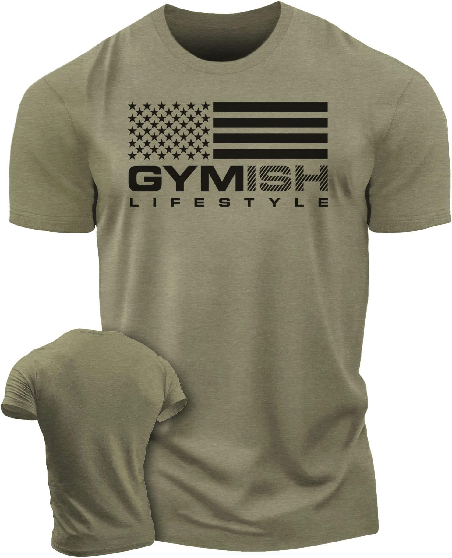 Gymish LifestyleWorkout Shirts for Men, Gymish American Flag Gym Shirt, Funny Lifting T-Shirt