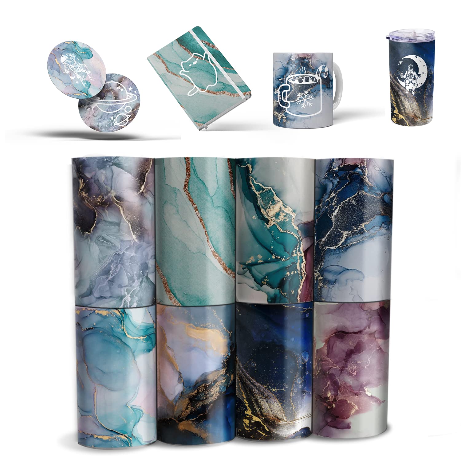 Sublimation Transfer Ink Sheets-Transfer Paper for Heat Press Machine,Watercolor Marble 8 PCS 4.5x12Inch for T Shirts,Tumblers